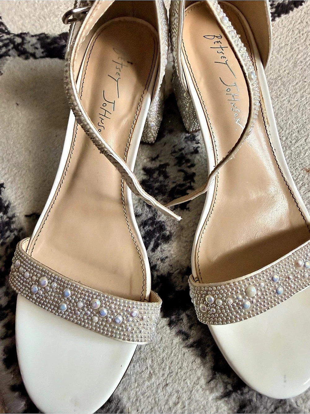 Betsey Johnson SB-Astra Heel Embellished Heels White & Silver